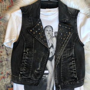 Black Studded Denim Vest